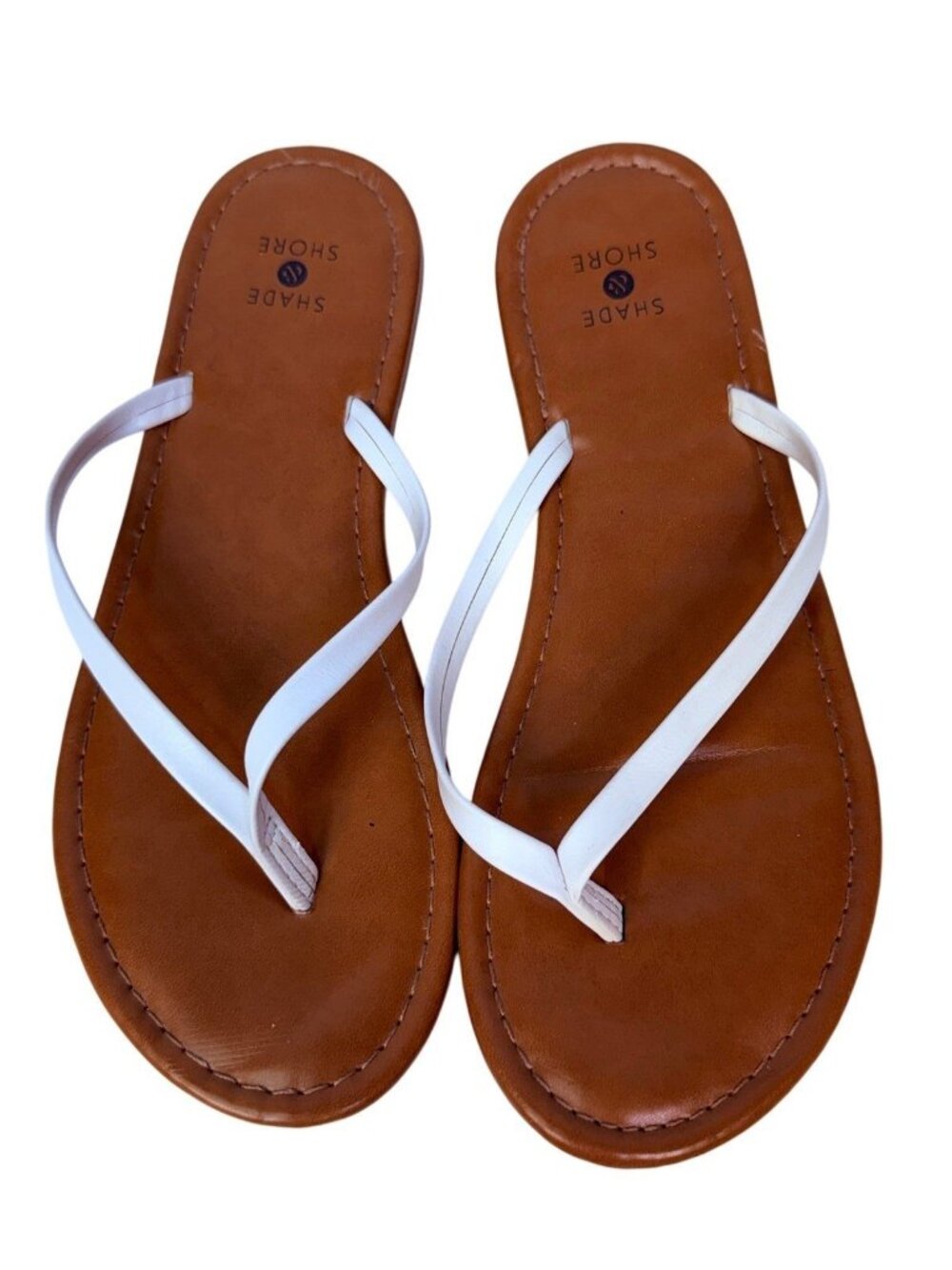 Shade & Shore Women's Size 6 Faux Leather White Strap Sandals - Picture 7 of 8